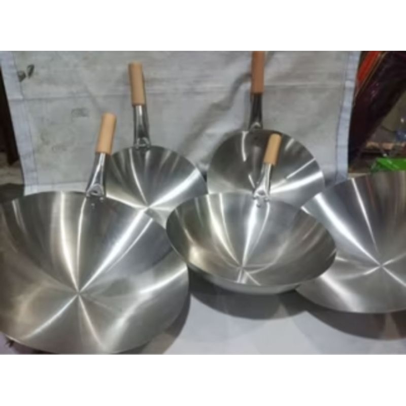 Wajan Stainless Steel Gagang Kayu Anti Panas / Wajan Stainless Steel Gagang Kayu Anti Lengket Batam