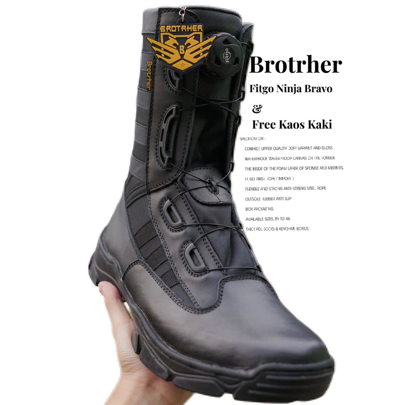 BROTRHER Fitgo Ninja Sepatu Pdl Tali Putar Tactical TNI Polri Security