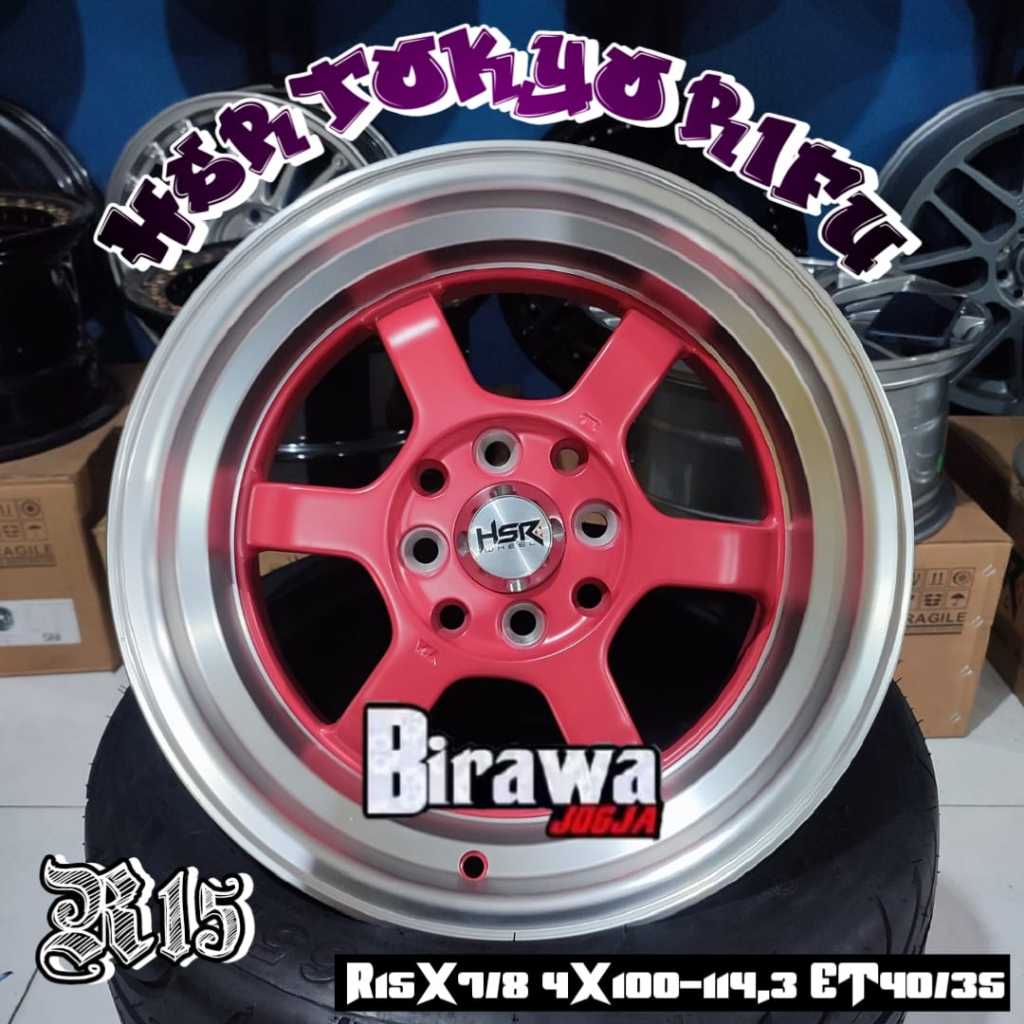 Tokyo rifu HSR Wheel racing Ring 15 labar 7/8 lubang baut 8x100-114,3 ET40/35 warna FR/ML pasang dit