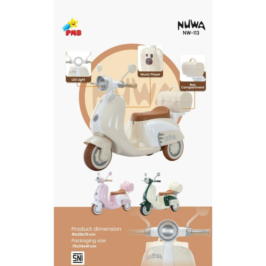 Motor Aki Anak PMB Nuwa NW 113 Vespa Mainan Anak PMB Nuwa NW113 NW-113 Vespa Motor Aki Antik Lucu Im