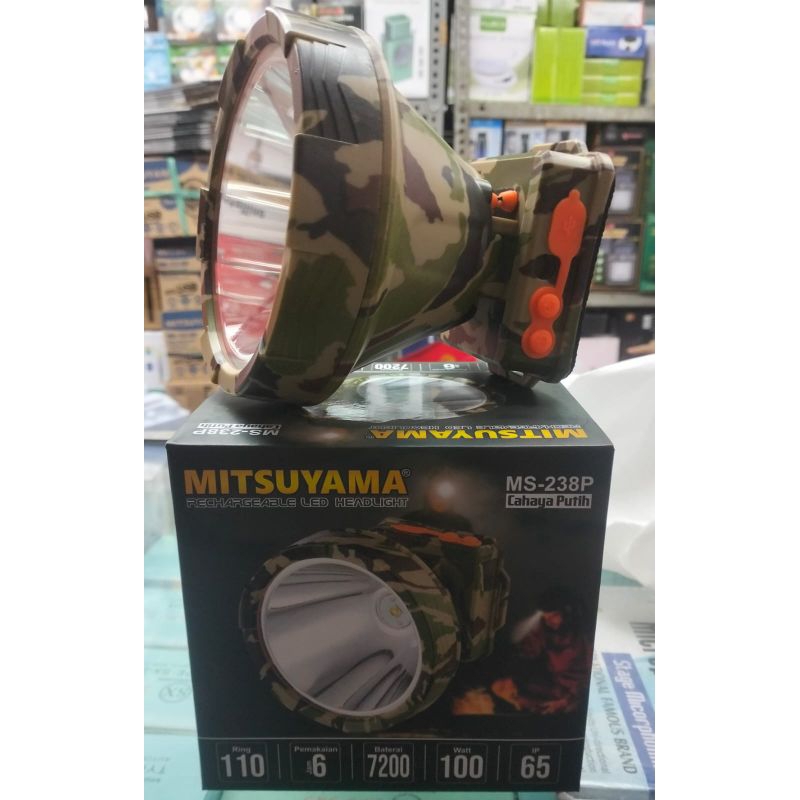 Senter kepala Mitsuyama Ms-238P Super terang Cahaya Putih 100watt Loreng/Army