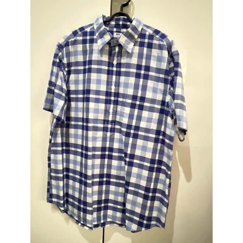 Bekas Kemeja Kotak-Kotak Lengan Pendek Biru pria uniqlo