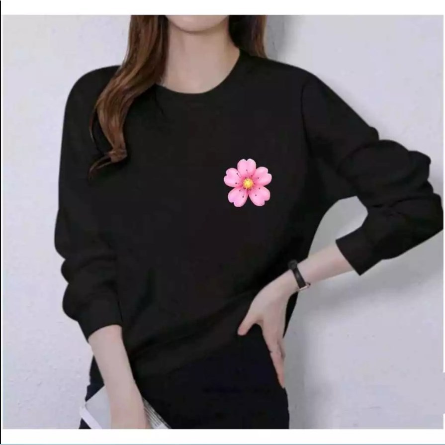 Sweater Logo Bunga Sakura Kaos Lengan Panjang Viral Wanita Terbaru Distro Atasan Lembut Printing Teb
