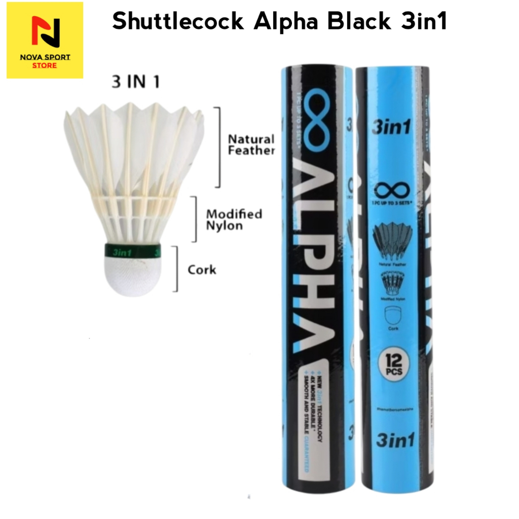 Shuttlecock Badminton 3in1 Alpha Black