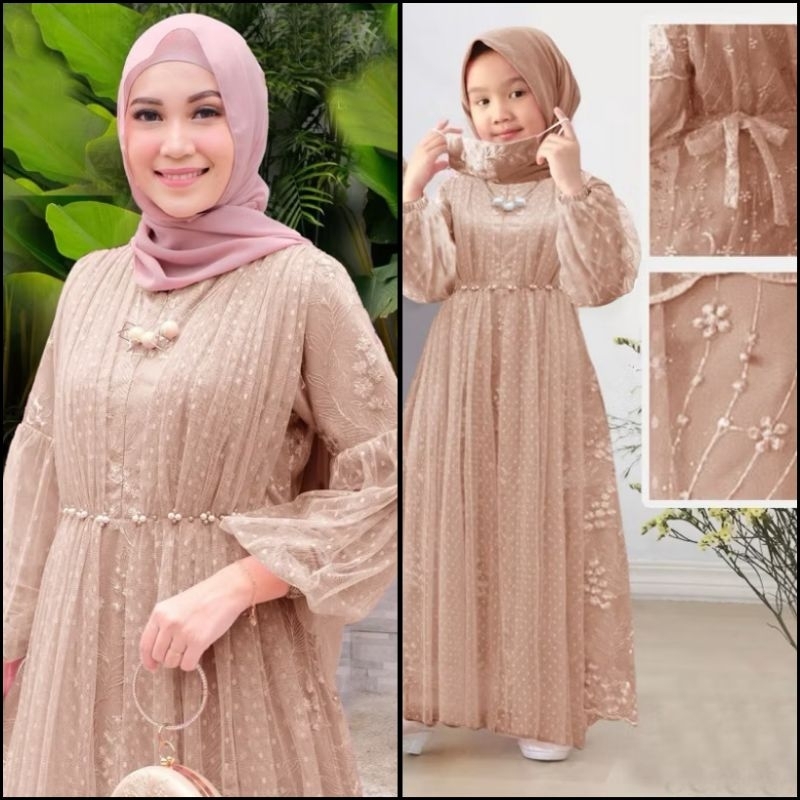 (NEW) JUNA DRESS - BAJU MAXY MAXI DRESS GAMIS BUSUI BRUKAT BROKAT MUTIARA LAPIS FURING PURING IBU AN