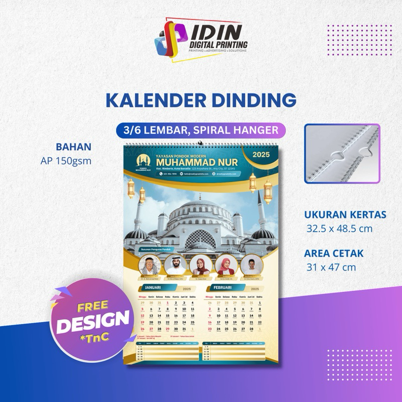 

Custom Cetak Kalender Dinding 2025 Spiral Hanger - Percetakan Idin Digital Printing