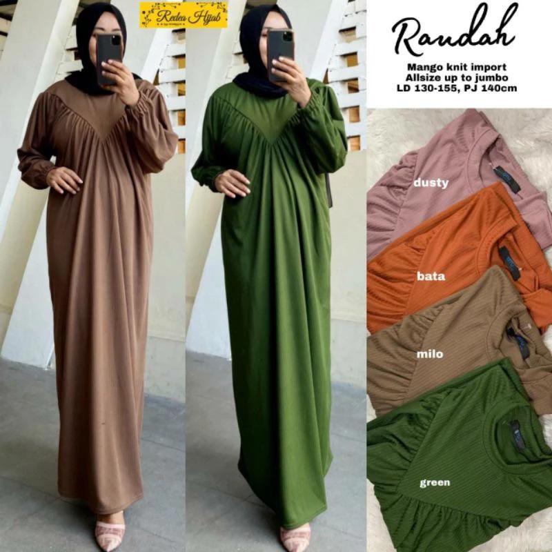 Gamis Wanita Raudah Jumbo Maxy Dress Bahan Kaos Knit Aster Motif Polos Allsize LD130 Melar 150