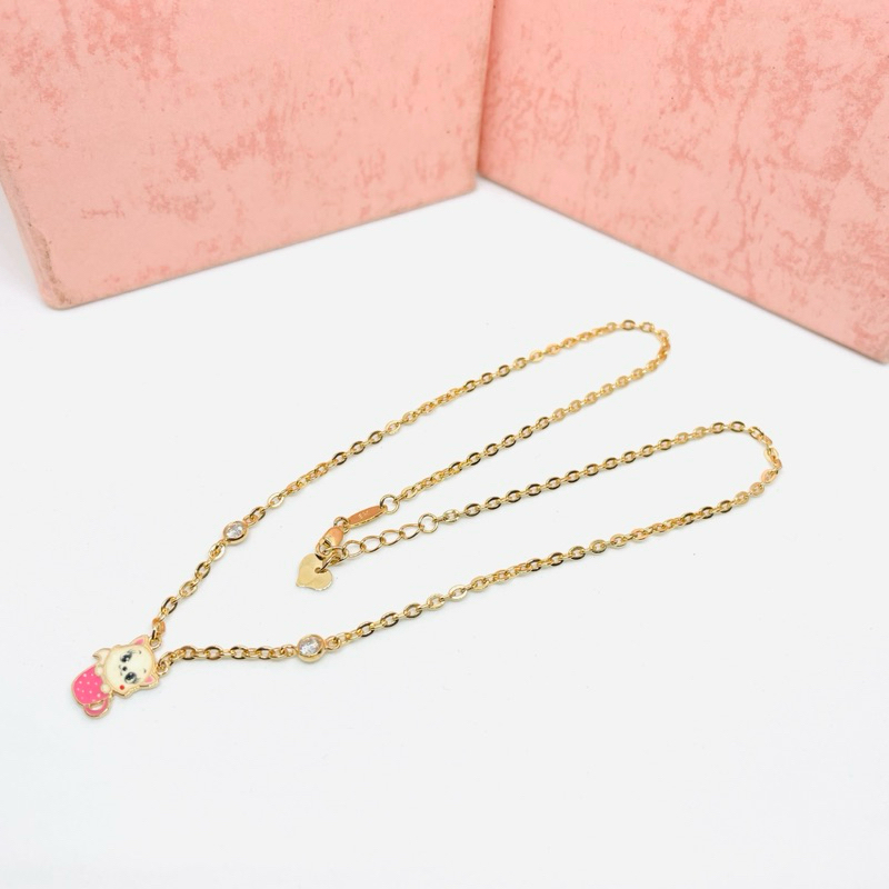 Kalung anak Emas asli kadar 375 boneka karakter kucing merah muda