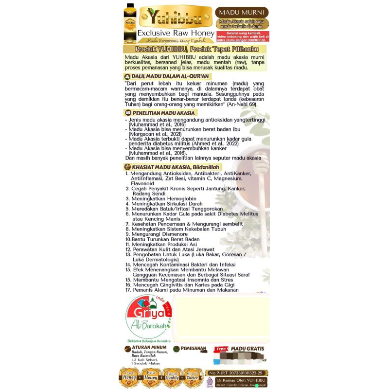 

PROMO BELI 1 MADU AKASIA YUHIBBU 330gr (Raw Honey/Madu Mentah), HADIAH baca deskripsi ⬇️