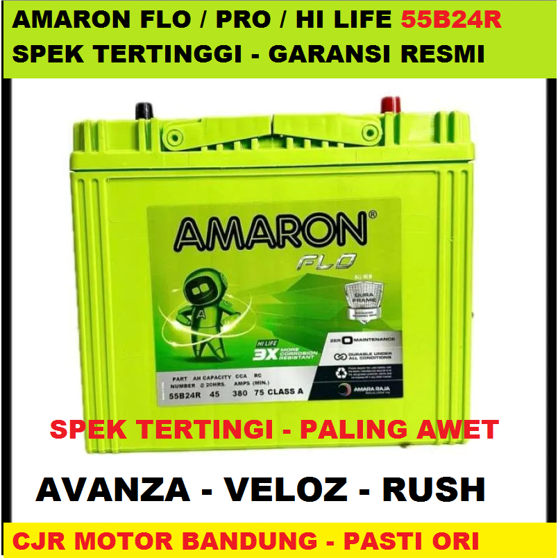AMARON AKI KERING MOBIL RUSH AVANZA VELOZ XENIA AMARON HI LIFE 55B24R NS60 SPEK TERTINGGI GARANSI 12