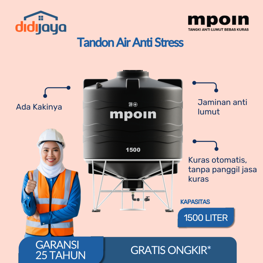 Toren Tandon Air MPOIN Drain 1500 Anti Bakteri | Tandon Air Anti Lumut | Garansi 25 Tahun