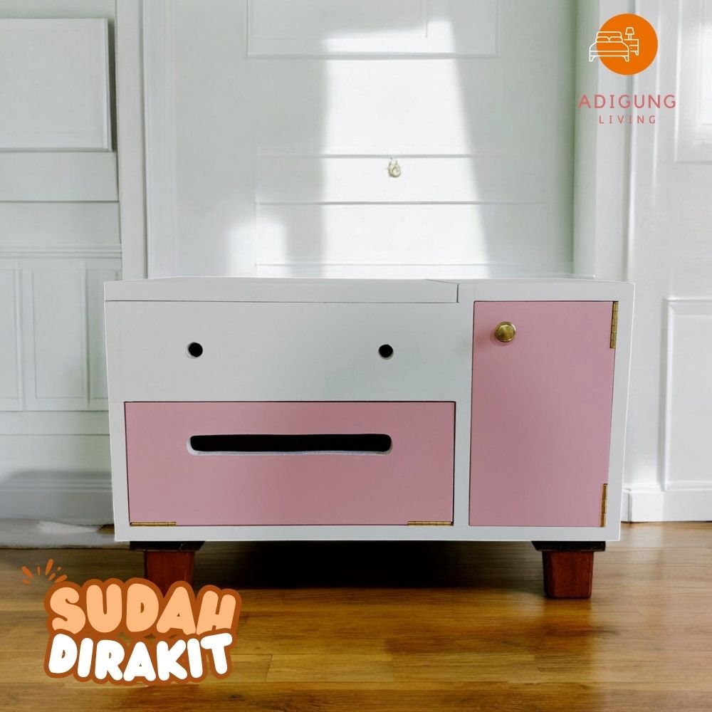 Meja Rias Mini Lesehan Anak Perempuan - Meja Rias Warna Pink Lesehan Minimalis Aestetic-Lesi-E6