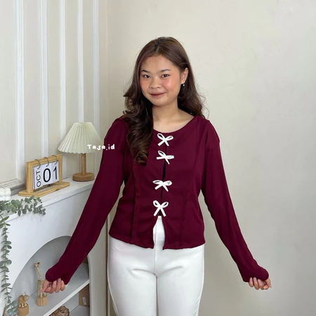 Tasa.id - Lilian Blouse Knitt Coquette - Blouse Ribbon - Baju Tali - Atasan Korea