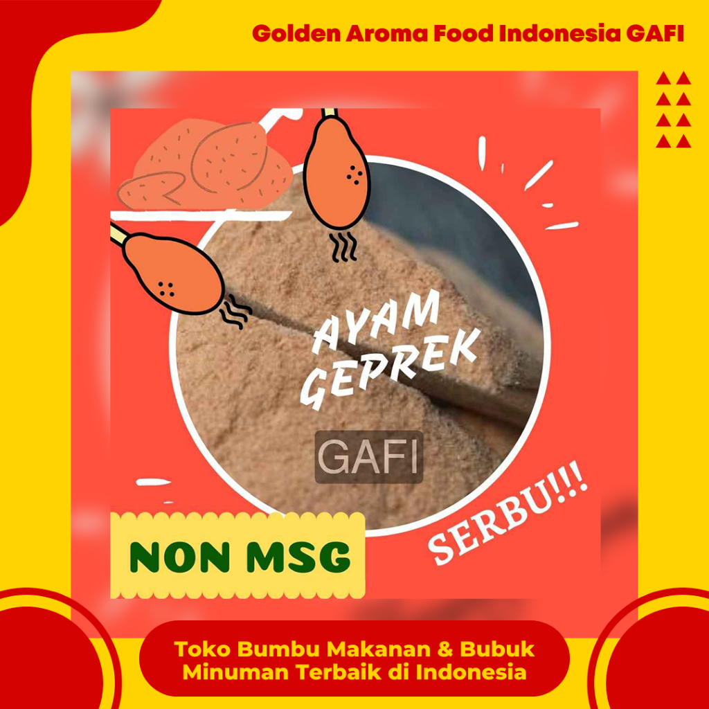 

GAFI Food Bumbu Tabur Rasa Ayam Geprek NON MSG 1 Kg Enak Murah Halal, Smashed Chicken Flavour NON MSG Seasoning Powder 1Kg