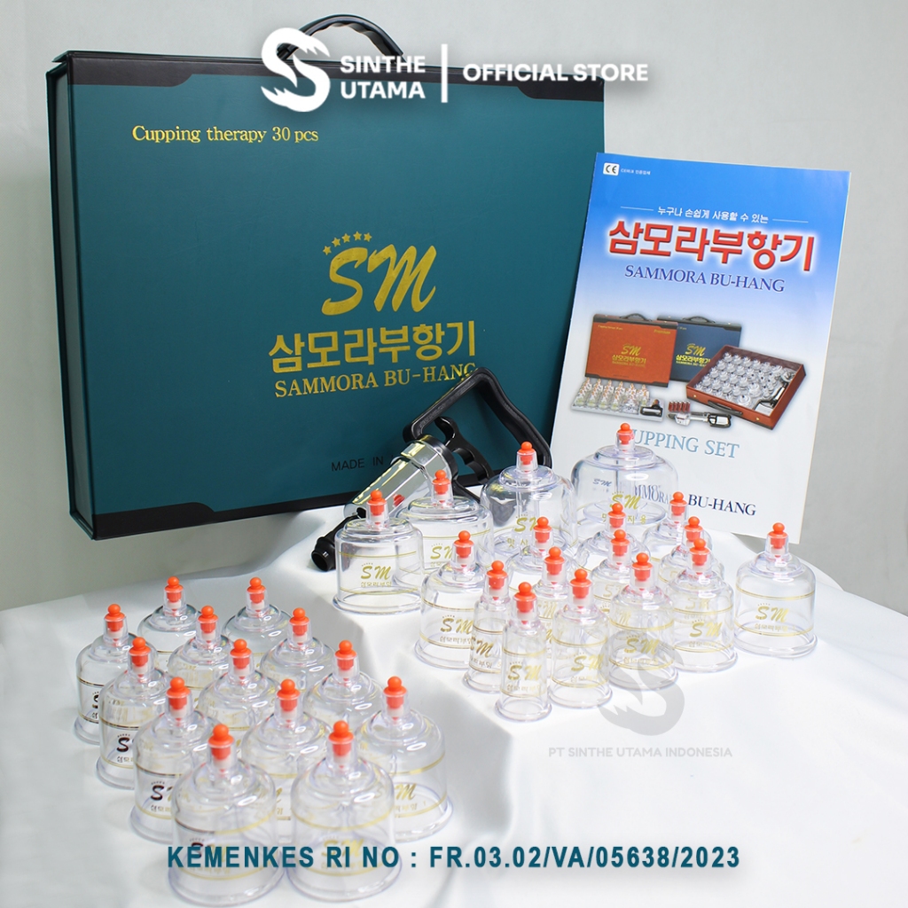 Alat Bekam Sammora Bu-Hang Korea Kop Angin Berkualitas Tebal isi 19 pcs Sammora Kop Bekam Koper Biru