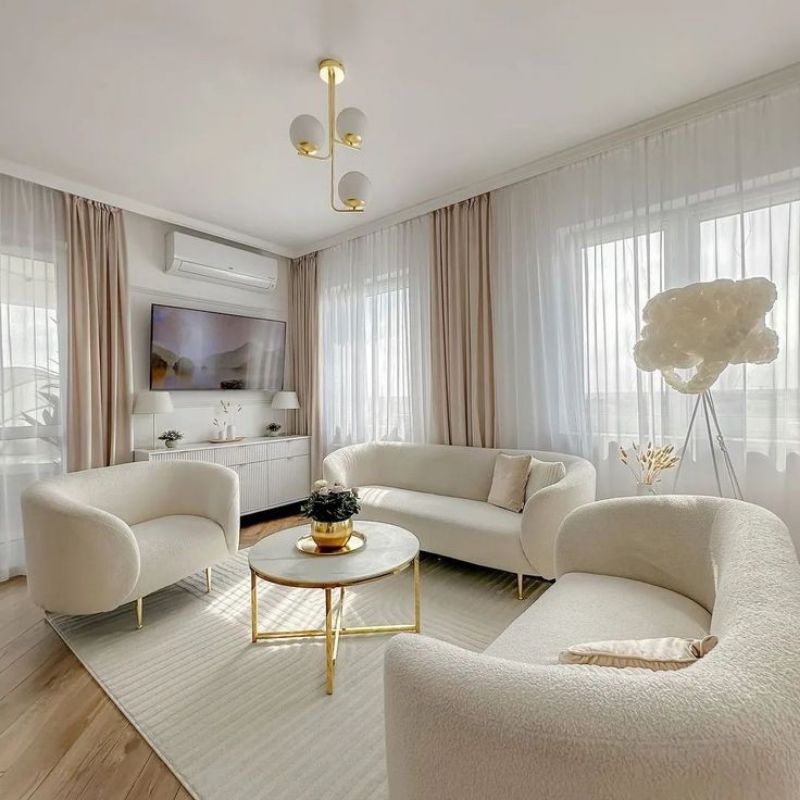 Sofa putih polos  dengan kain lembut super empuk,sofa ruang kantor mewah