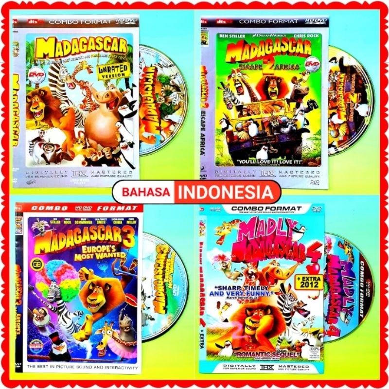 KASET DVD ANAK2 CARTOON MADAGASCAR DUBBING BAHASA INDONESIA-LENGKAP FULL BOX