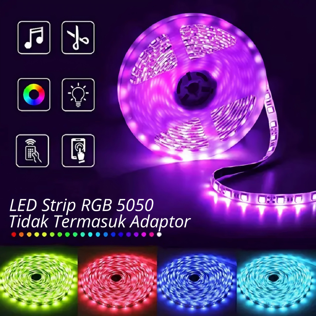 Lampu LED Strip RGB SMD 5050 3528 Fleksibel 5M DC 12V IP33 IP44 WATERPROOF WARNA WARNI HIAS KAMAR