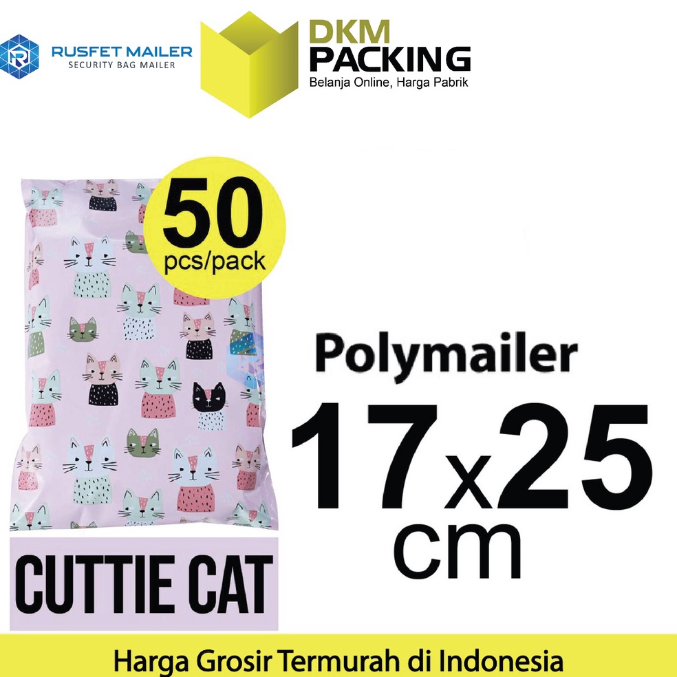 

KODE PRODUK 97BAQ195 Polymailer 17cm x 25cm Polimailer Amplop Plastik Packing RUSFET Motif Cat PACK