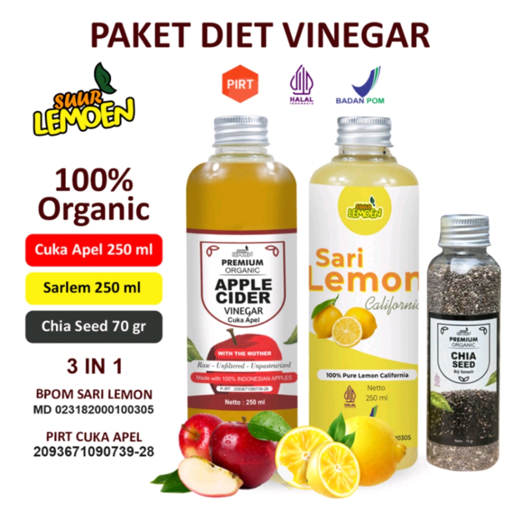 

Paket Best Seller Paket Diet Sehat 3in1 - Cuka Apel 250ml, Sari Lemon 250ml, dan Chia Seed 70gr