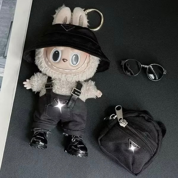 (READY) PRADA HAT + OVERALL Baju Branded Labubu Baju Labubu V1 & V2 Baju Labubu Macaron 17cm | Shelu