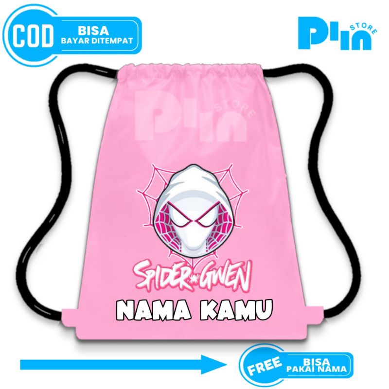 Tas Serut Anak Spider Gwen Bisa Custom Nama Kantong Anak Serbaguna Ringan Dan Nyaman