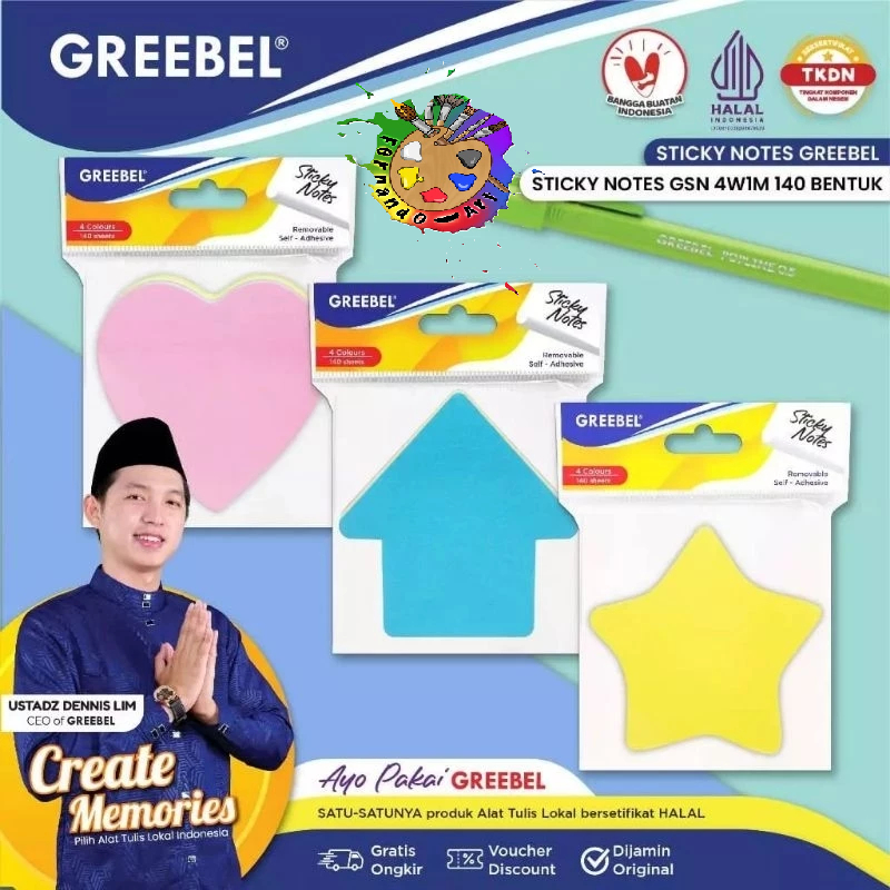 

Greebel Sticky Notes GSN 4W1M Bentuk Love/Star/Arrow warna warni