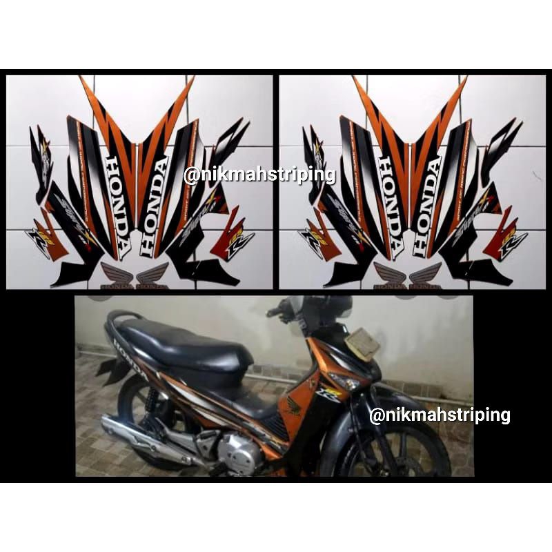 Striping Stiker Honda Supra X 125R CW 2006 hitam coklat fullset motor