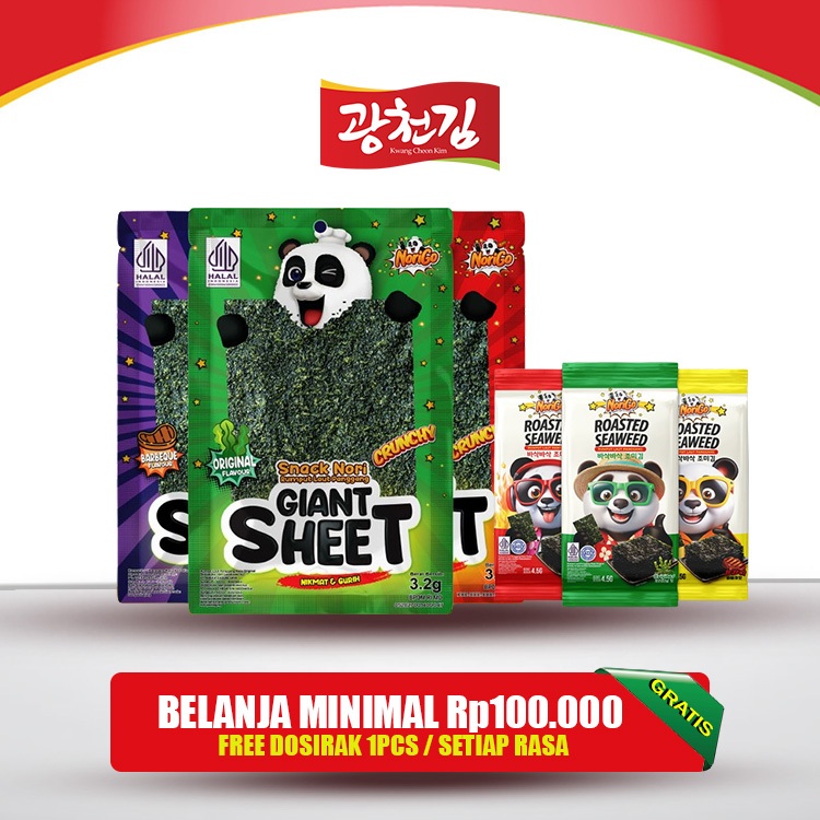 

[BELI 3 GRATIS 1] Norigo / Snack Nori Giant Sheet 1 Box isi 12 Pcs / Snack Rumput Laut 38.4g