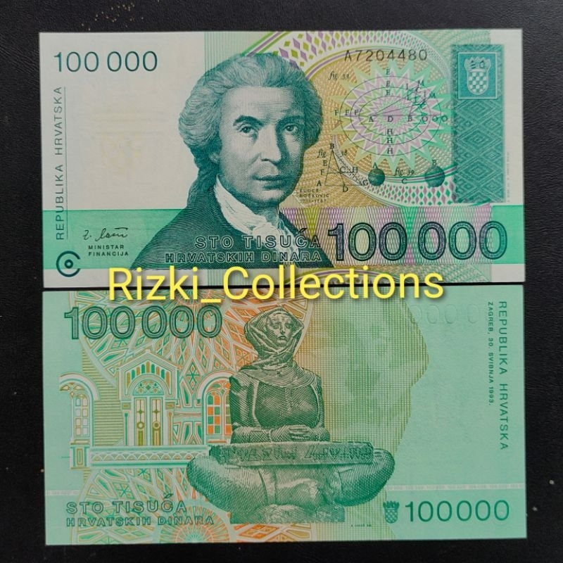 uang kuno asing KROASIA 100.000 Hrvatskih Dinara
