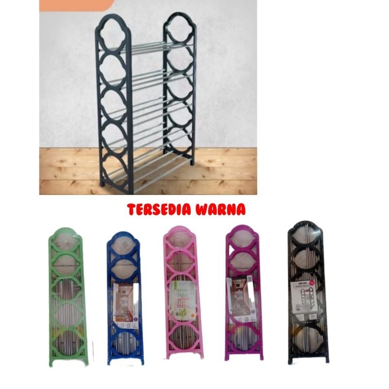 Rak Sepatu Susun 5 Tingkat / Rak Sepatu Plastik + Besi Stainless / Rak Sepatu Sandal / Peralatan Rum