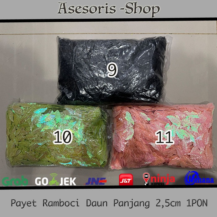 Manik Ramboci Daun Panjang Payet Daun POLOS LASER 1 PON Ramboci Daun 2,5cm
