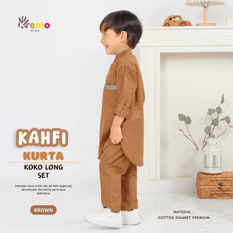 Kremo Kids Kahfi Kurta Koko Long Set Coklat Premium