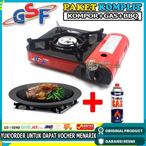 Kompor Gas Portable Stove GSF 2in1 / Kompor Camping Portable GSF FULL SET DENGAN GAS + GRILBBQ PROMO