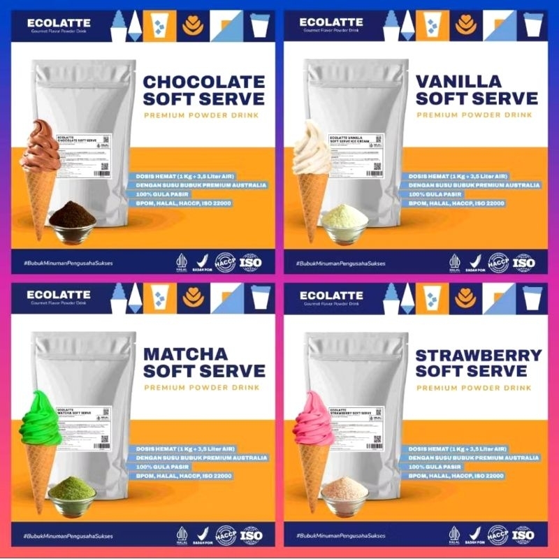 

ECOLATTE SOFT SERVE ICE CREAM 1KG POWDER PREMIUM EX CHOLATTE