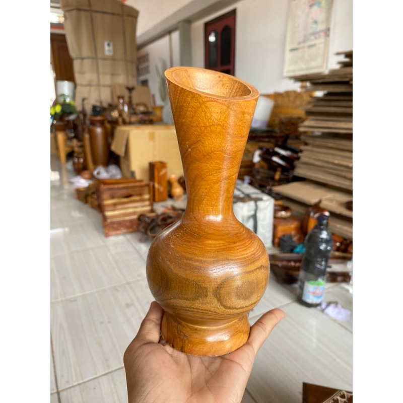 Vas Veges kayu jati/vas bunga meja kayu jati/vas bunga/vas kayu jati/hiasan meja