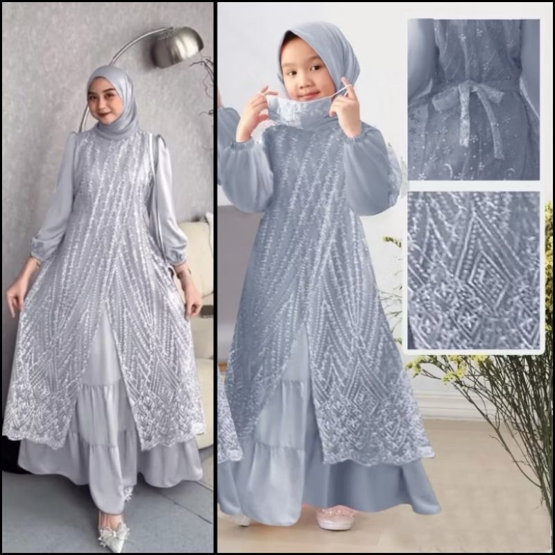 (NEW) ELINA DRESS - BAJU MAXY MAXI DRESS GAMIS BRUKAT BROKAT LAPIS FULL SATIN IBU ANAK WANITA DEWASA