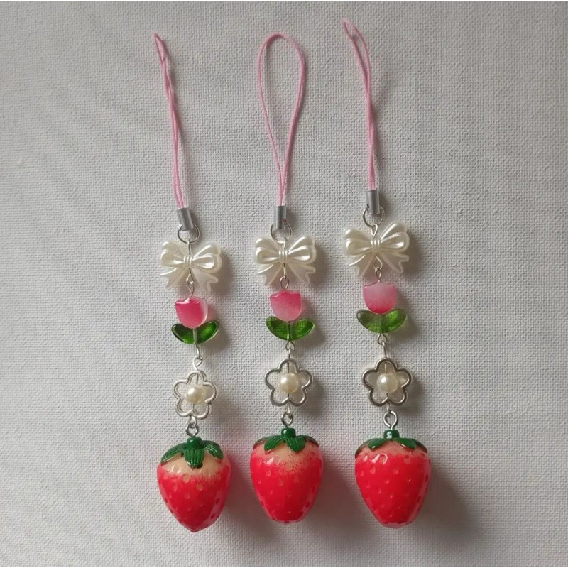(strap phone) strawberry phone charm bunga tulip simple