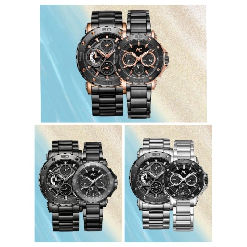 Jam tangan couple Alexandre Christie 9205, model sport, Alexandre Collection series, all stainless s