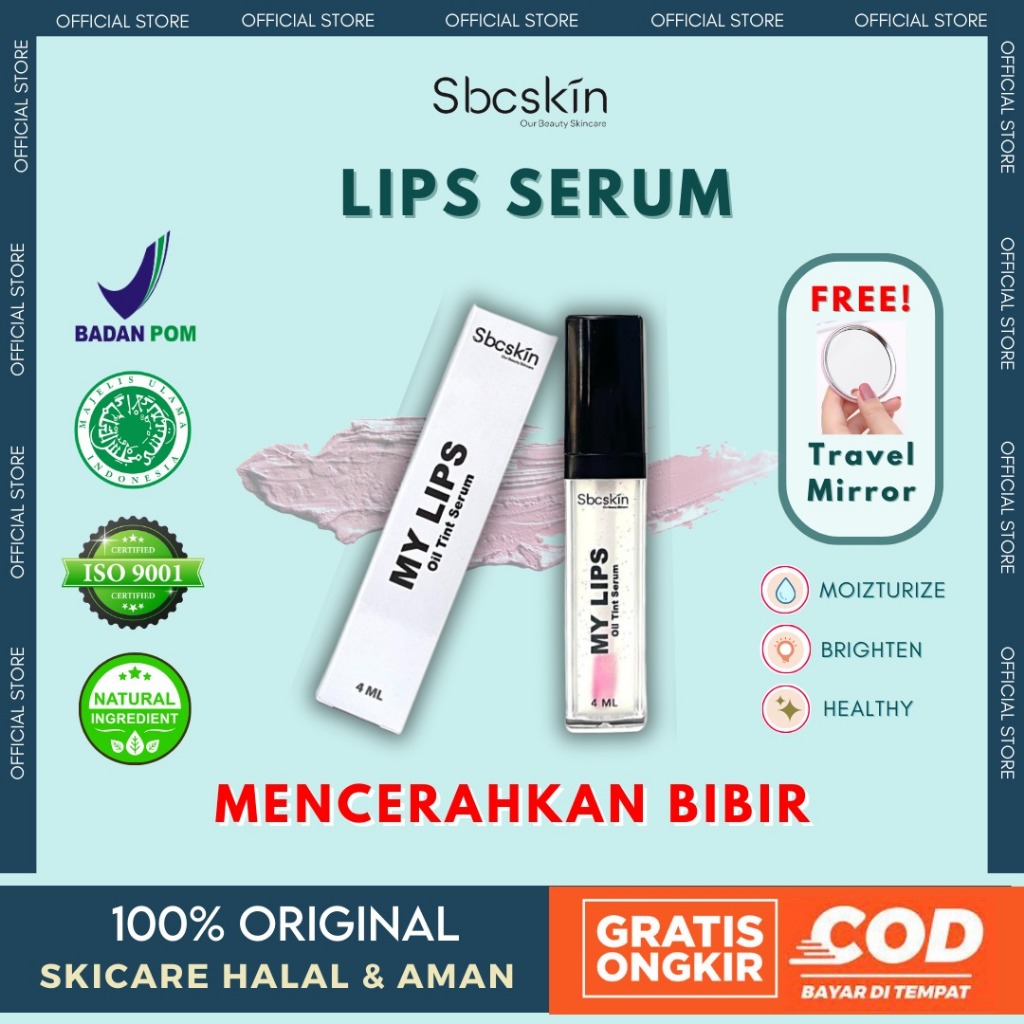 Sbcskin - My Lips Oil Tint Serum Vitamin dan Pencerah Bibir [Free Travel Mirror]