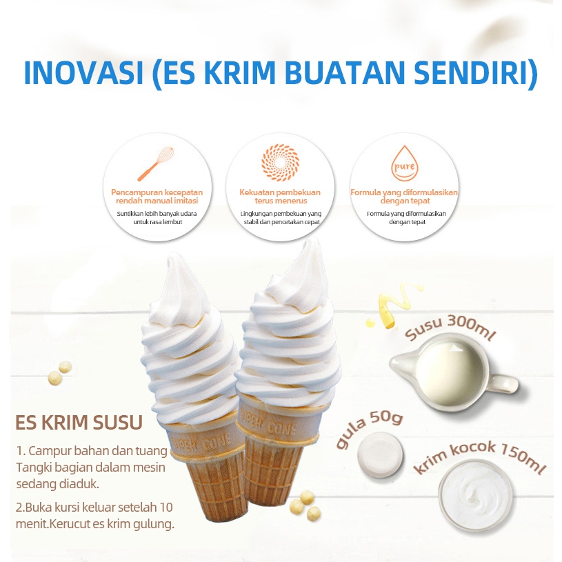 Ay00 LENODI Mesin Es Krim Kerucut Multifungsi Rumah Tangga Komersial Mesin Es Krim Mesin Es Krim