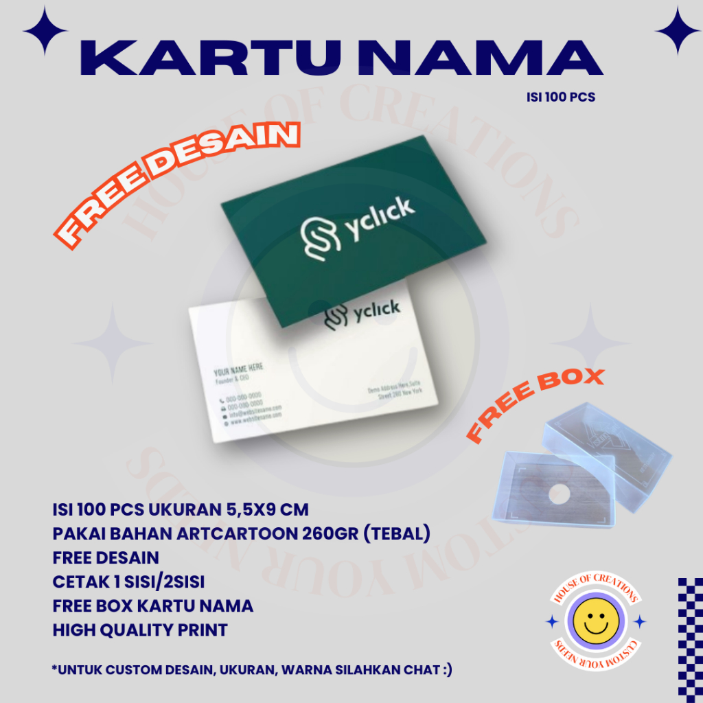 

CETAK KARTU NAMA 100PCS FREE DESAIN FREE BOX PREMIUM TERMURAH 1 SISI/2SISI