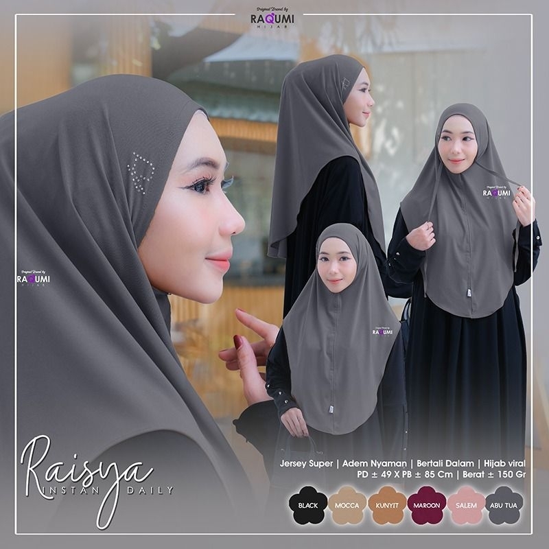 RAISYA INSTAN DAILY HIJAB, JILBAB NON PAD DAN BERTALI KE DALAM, HIJAB VIRAL BAHAN ADEM NYAMAN DIPAKA