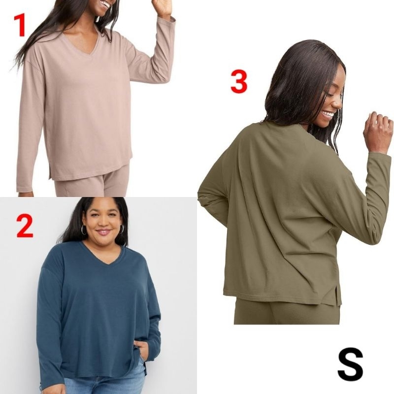 Baju kaos atasan dewasa wanita Hanes S ungu Hijau biru polos
