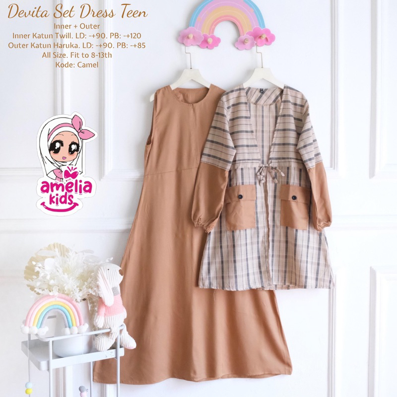 Baju Muslim Anak Model Terbaru Devita Set Dress Teen By Amelia Setelan Gamis Anak Inner dan Outer Mo