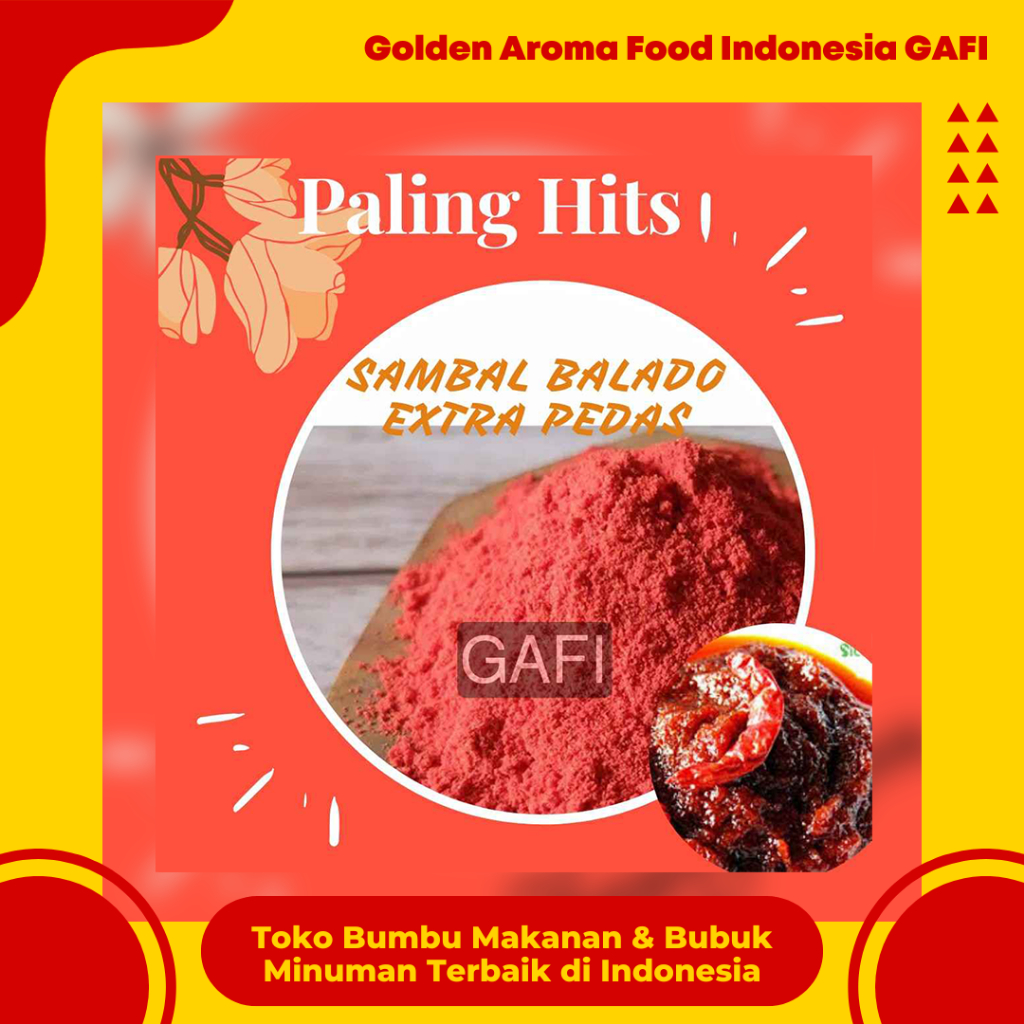 

GAFI Food Bumbu Tabur Rasa Sambal Balado Ekstra Pedas 1 Kg Lezat Gurih Murah Halal, Extra Spicy Balado Sambal Flavour Seasoning Powder 1Kg