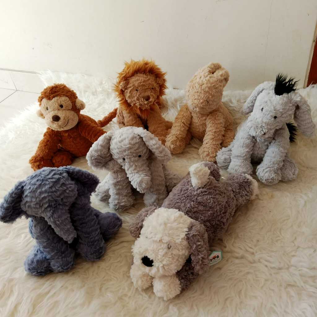 Boneka jellycat binatang lobster dog elephant panda donkey monkey bear rabbit bunny