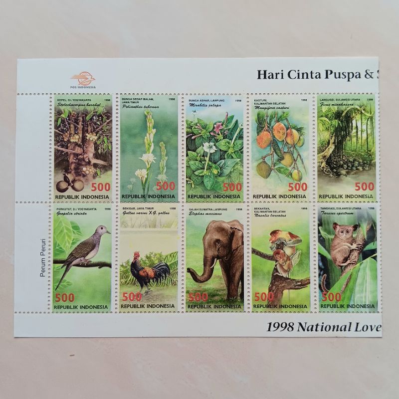 

(BD1) Perangko Indonesia 1998 Cinta Puspa dan Satwa Seri 6 Set Lengkap 10 pcs Mint