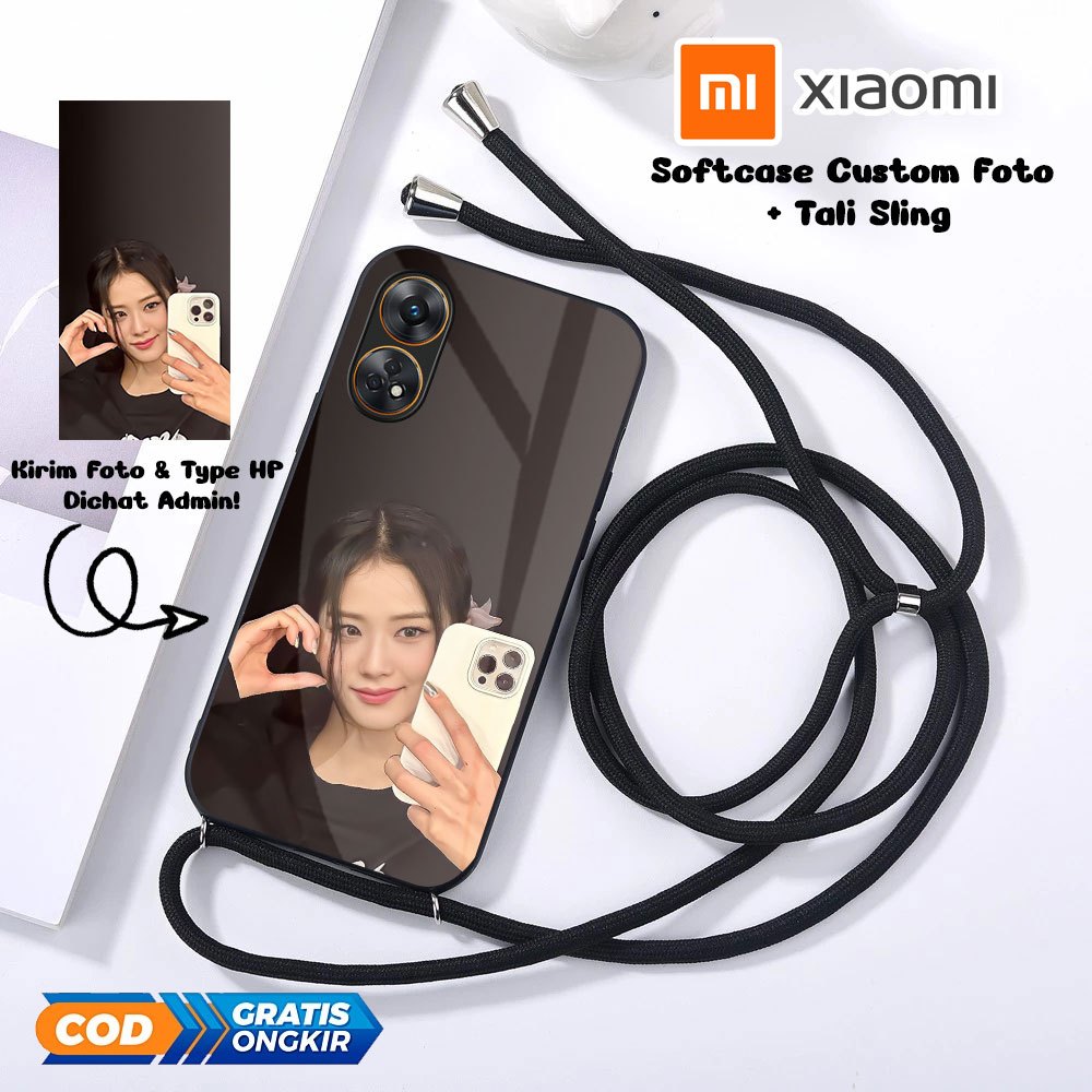 Softcase Kaca + Tali Sling Custom Foto Sendiri FOR  XIAOMI REDMI 12C 12 REDMI 13C 12 NOTE 12 REDMI N