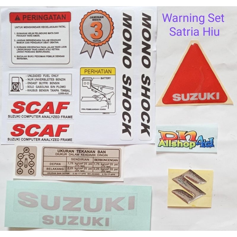 Stiker Warning Suzuki Satria Hiu